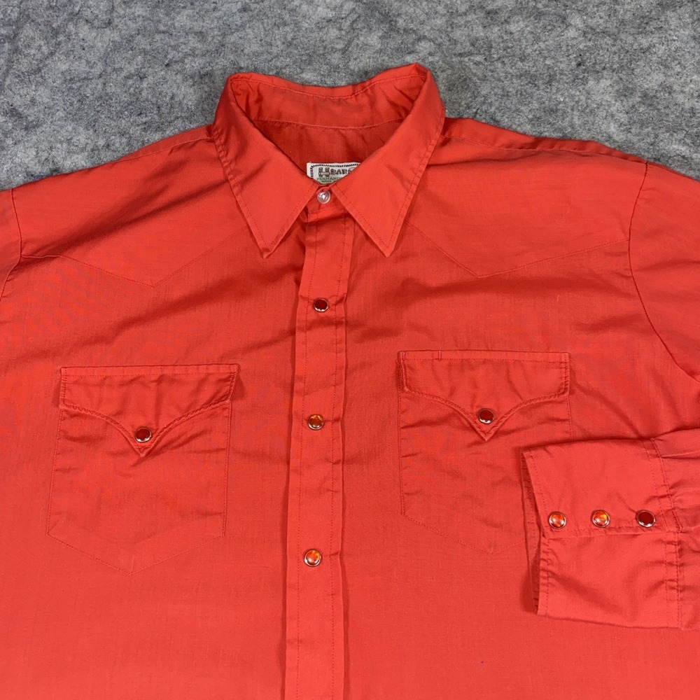 Vintage H Bar C Peal Snap Shirt Mens 18 Red Long Sleeve Ranchwear Western Cowboy